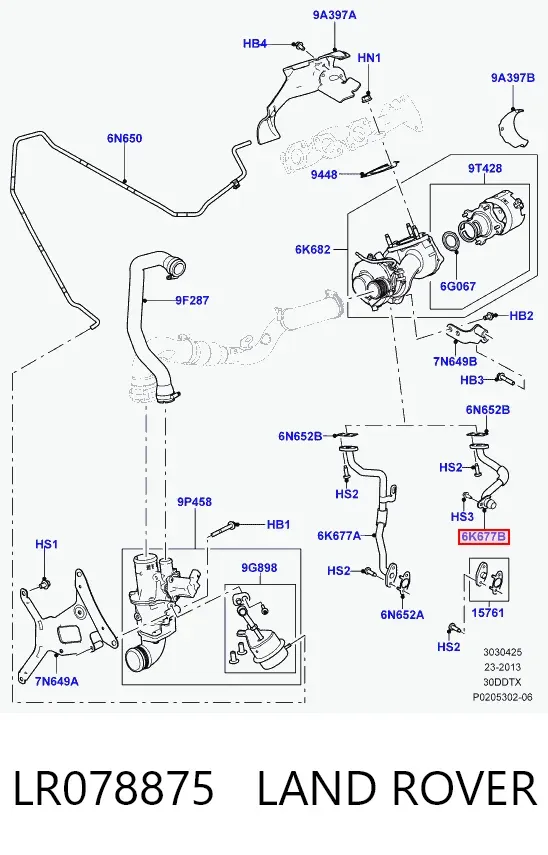 Tubo de drenaje de aceite de turbocompresor LR078875 Land Rover