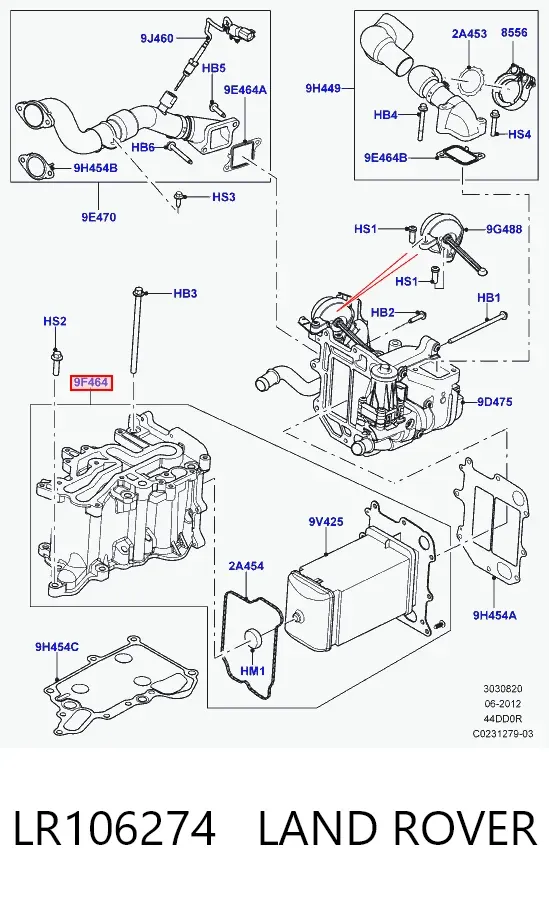 Enfriador de recirculación de gases de escape EGR LR106274 Land Rover