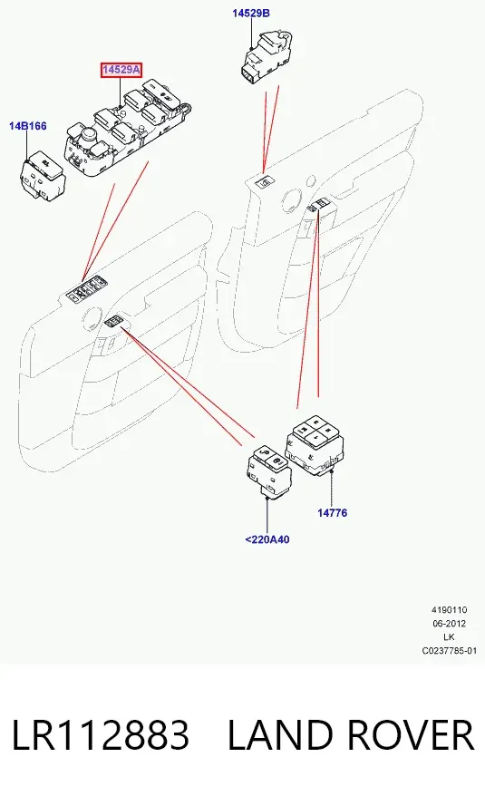 Interruptor de elevalunas delantera izquierda LR112883 Land Rover