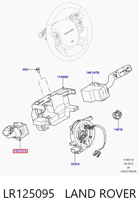 Conmutador izquierdo de la columna de dirección LR125095 Land Rover