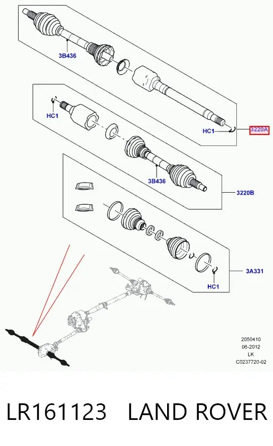 Semieje delantero derecho LR161123 Land Rover