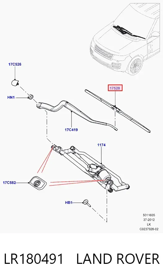 Escobilla del limpiaparabrisas del lado del conductor LR180491 Land Rover