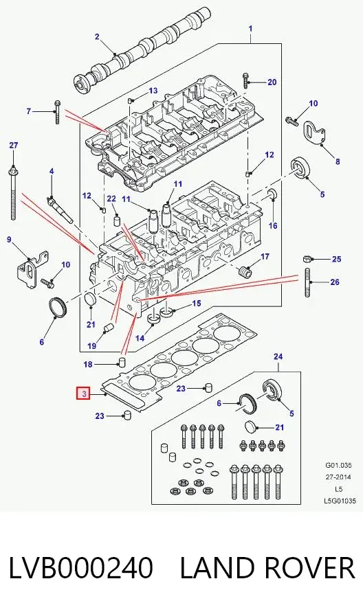 Junta de culata LVB000240 Land Rover