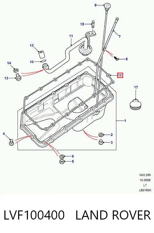Junta del cárter LVF100400 Land Rover