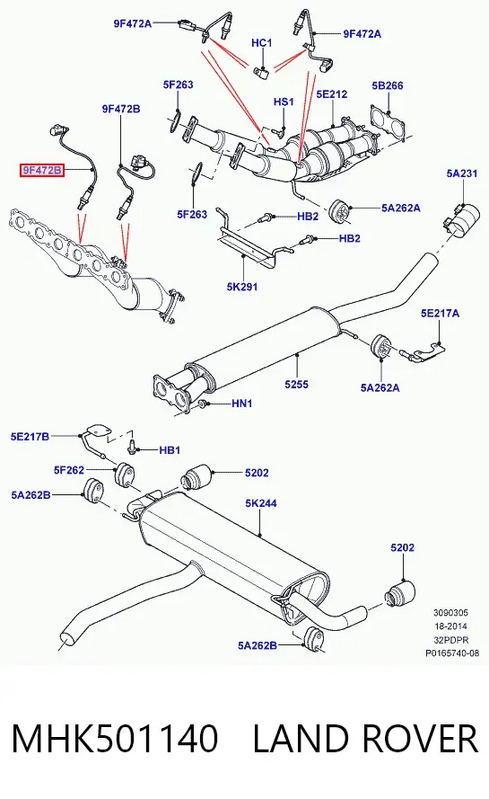Sensor de oxígeno previo al catalizador MHK501140 Land Rover