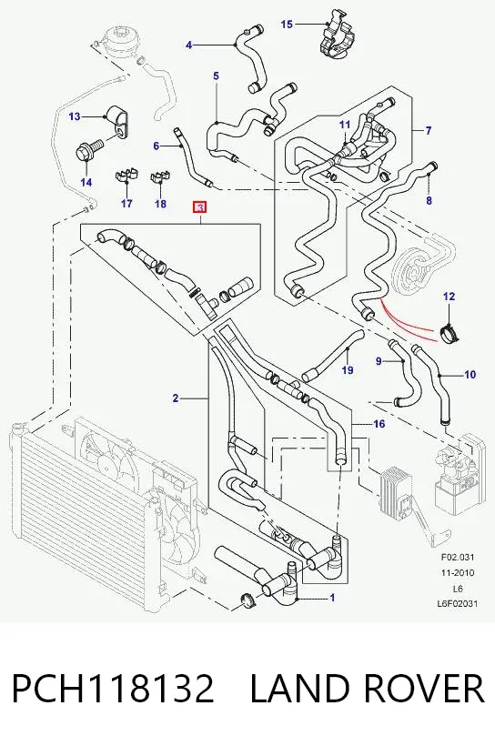 Manguera superior del radiador PCH118132 Land Rover