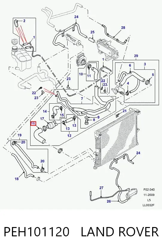 Manguera superior del radiador PEH101120 Land Rover
