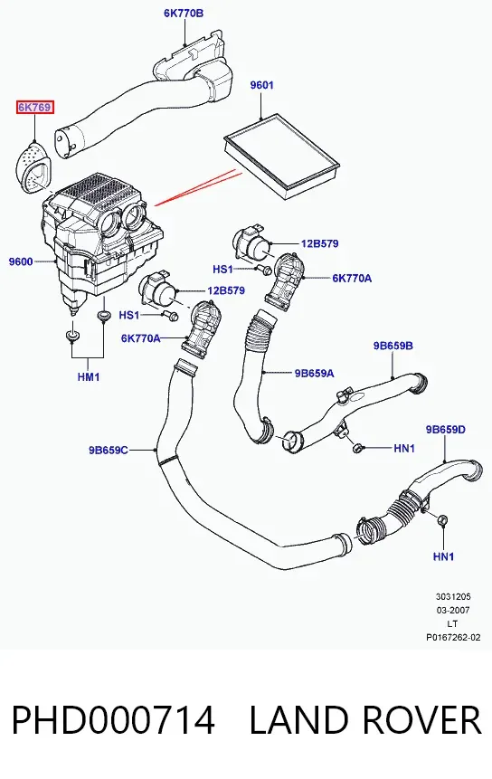 Tubo flexible de aspiración PHD000714 Land Rover