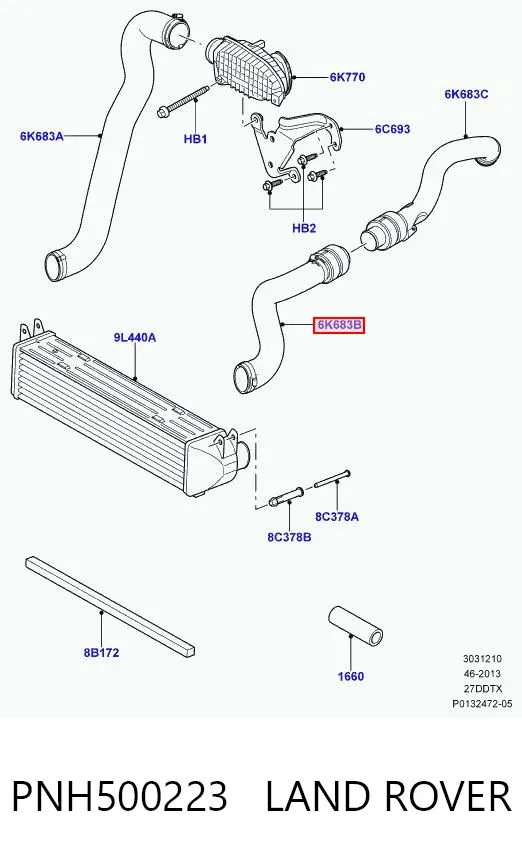 Tubo intercooler PNH500223 Land Rover