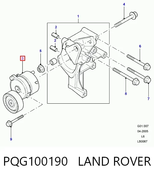 Tensor de correa poli V PQG100190 Land Rover