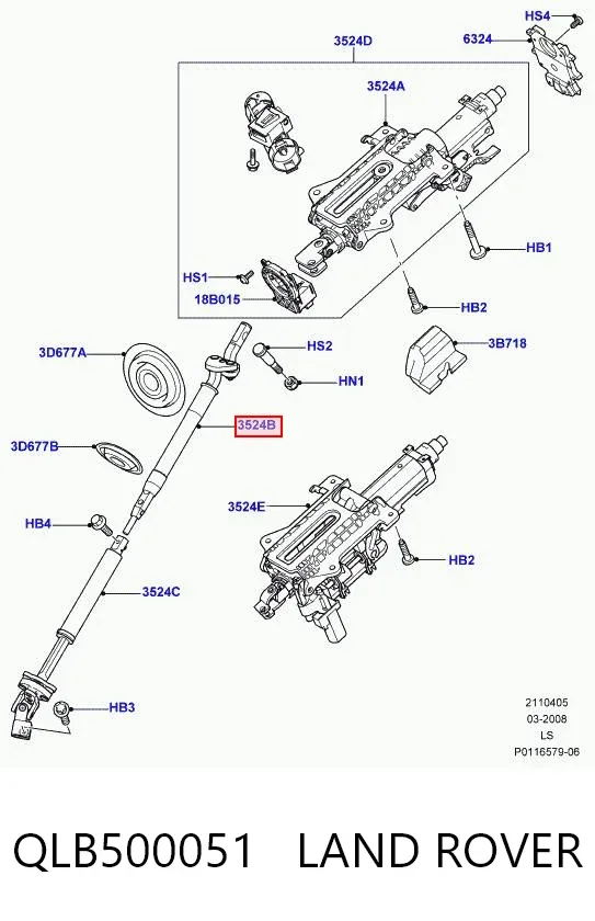Eje superior de la columna de dirección QLB500051 Land Rover