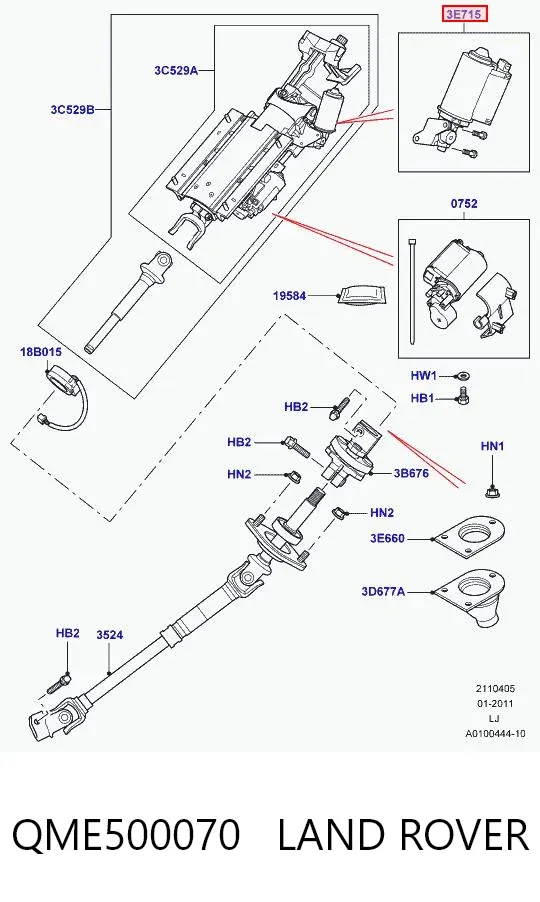 Motor de desplazamiento de la columna de dirección (mecanismo de inclinación) QME500070 Land Rover