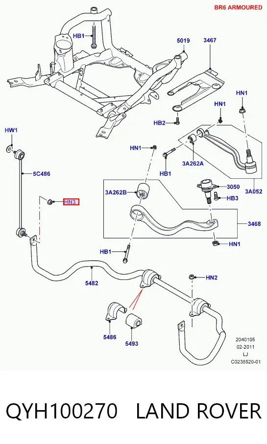 Tuerca de la bieleta estabilizadora delantera QYH100270 Land Rover