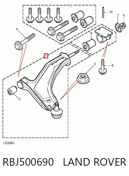 Brazo inferior izquierdo de la suspensión delantera RBJ500690 Land Rover