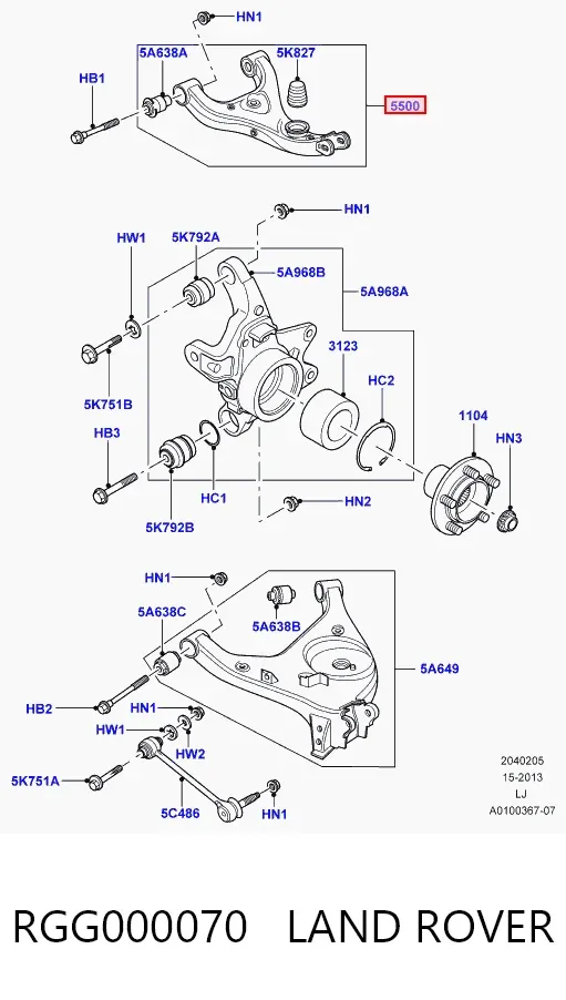Brazo superior izquierdo de la suspensión trasera RGG000070 Land Rover