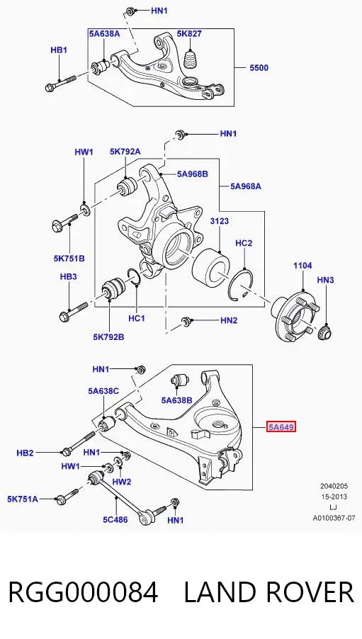 Brazo de suspensión trasero inferior derecho RGG000084 Land Rover