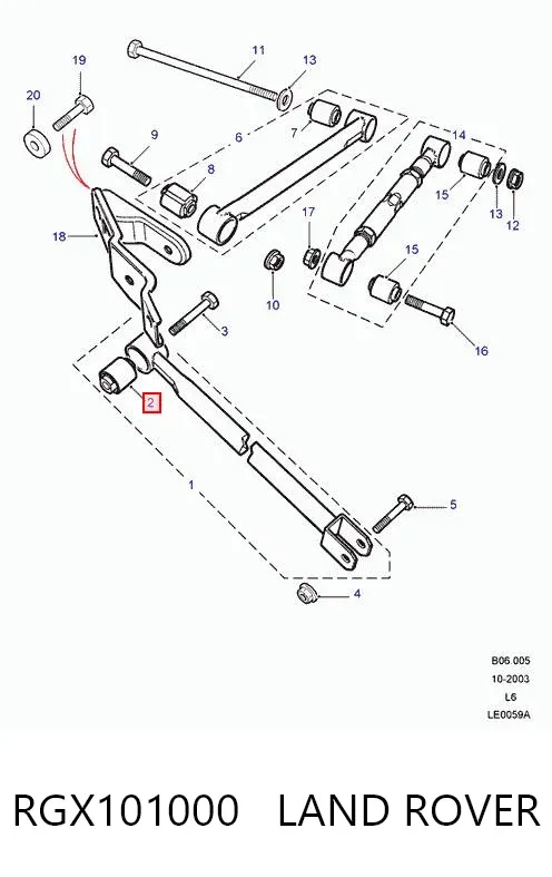 Buje delantero del brazo longitudinal trasero RGX101000 Land Rover