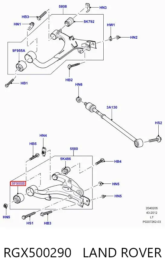 Buje del brazo inferior trasero RGX500290 Land Rover