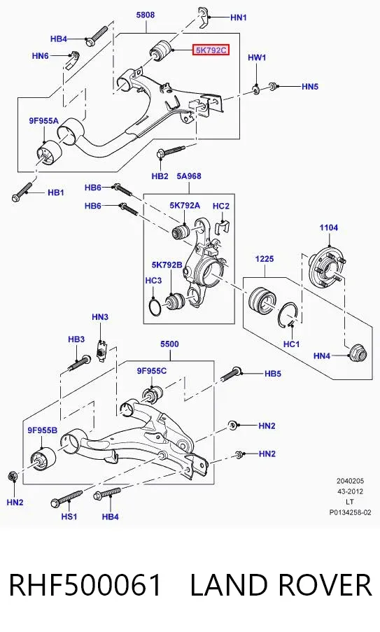 Silentblock del brazo superior de suspensión trasera RHF500061 Land Rover