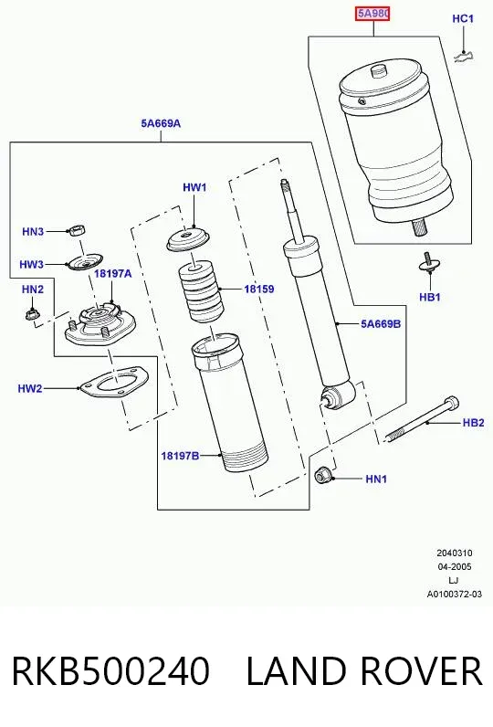 Bolsa de aire del eje trasero RKB500240 Land Rover