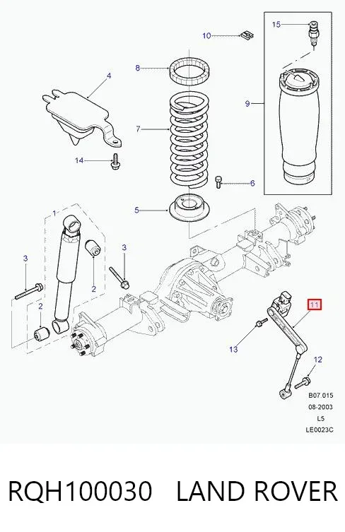 Sensor de nivel de carrocería trasero izquierdo RQH100030 Land Rover