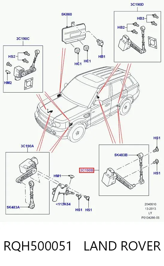 Sensor de nivel de carrocería trasero izquierdo RQH500051 Land Rover