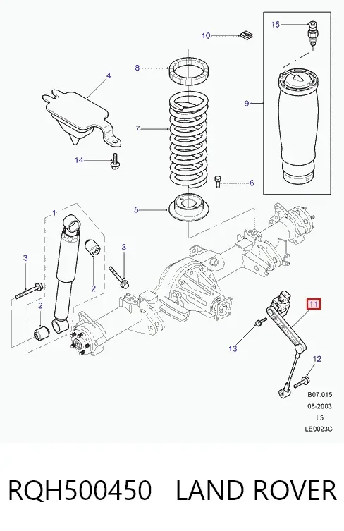 Sensor de nivel de carrocería trasero izquierdo RQH500450 Land Rover