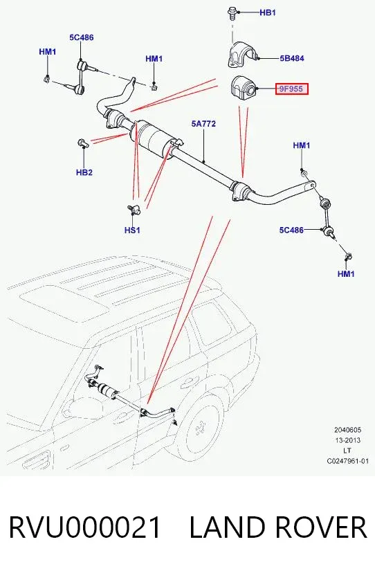 Buje de barra estabilizadora trasera RVU000021 Land Rover