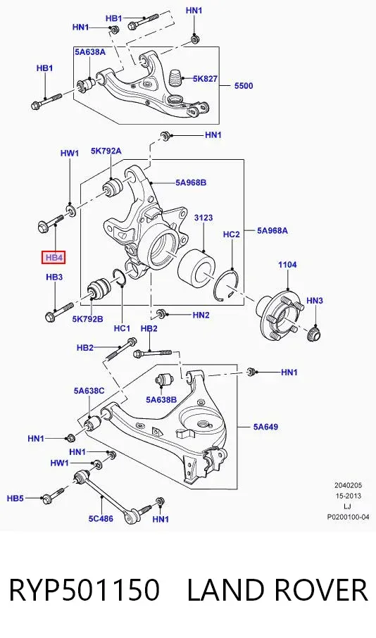 Perno de fijación del brazo superior trasero exterior RYP501150 Land Rover