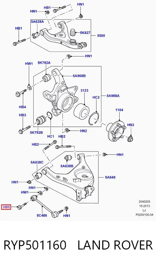 Perno interior del brazo de caída trasero RYP501160 Land Rover