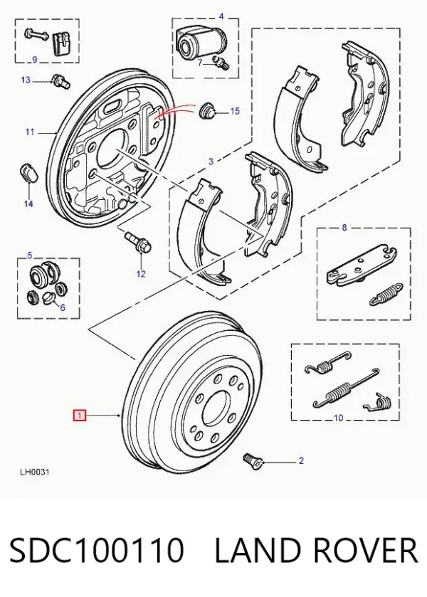 Tambor de freno trasero SDC100110 Land Rover