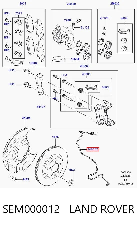 Sensor de desgaste de las pastillas de freno delanteras SEM000012 Land Rover