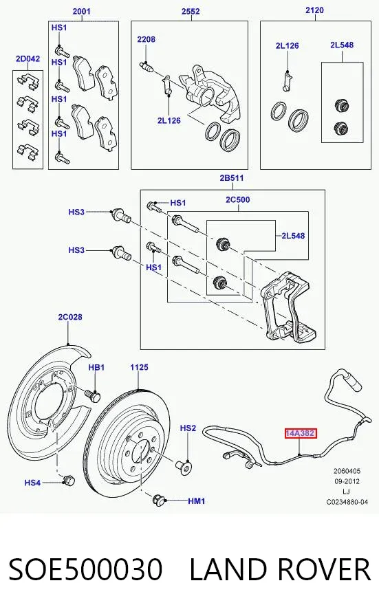 Sensor de desgaste de las pastillas de freno delanteras SOE500030 Land Rover