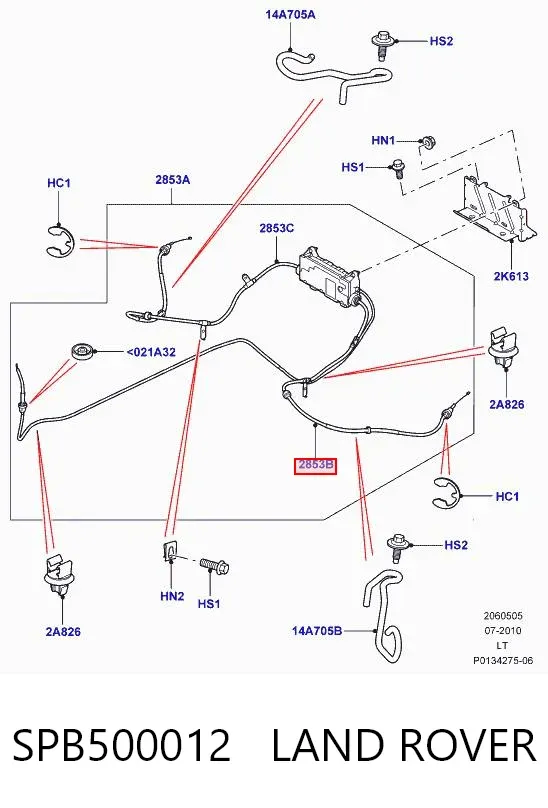Cable de freno de mano trasero izquierdo SPB500012 Land Rover