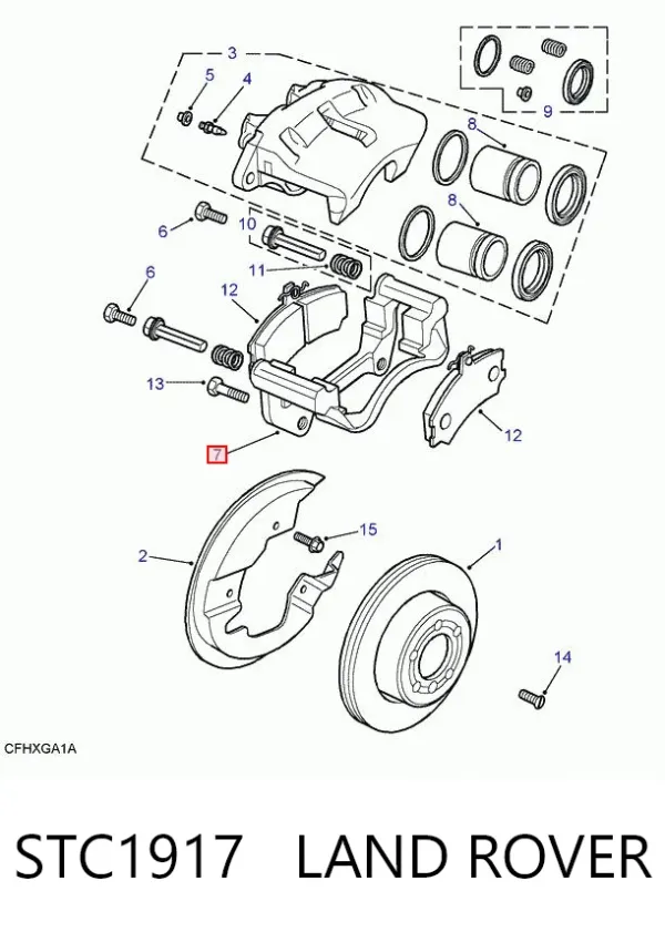 Soporte de la pinza de freno delantera STC1917 Land Rover