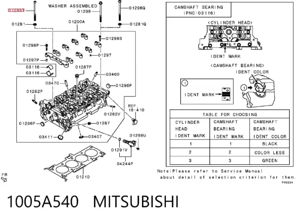 Tornillo culata 1005A540 Mitsubishi