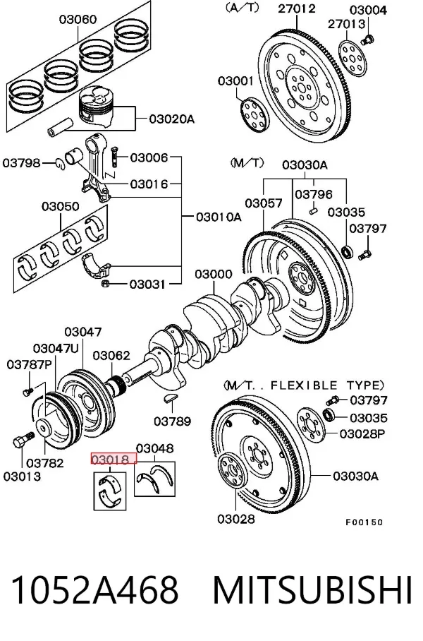 Juego de cojinetes de cigüeñal, estándar, STD 1052A468 Mitsubishi