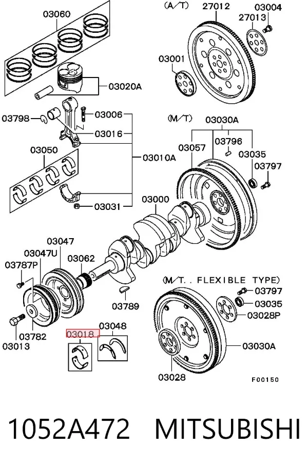 Juego de cojinetes de cigüeñal, estándar, STD 1052A472 Mitsubishi