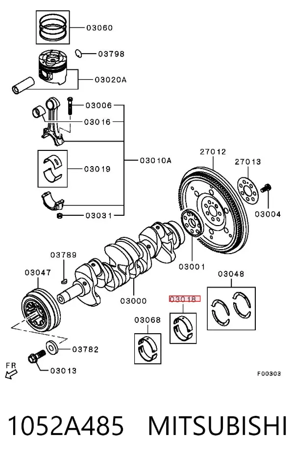 Juego de cojinetes de cigüeñal, estándar, STD 1052A485 Mitsubishi