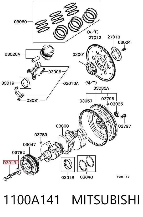 Perno de la polea del cigüeñal 1100A141 Mitsubishi