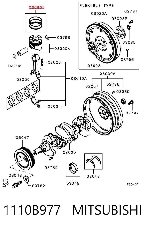 Aros de pistón para 1 cilindro, STD 1110B977 Mitsubishi