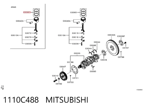 Juego de anillos de pistón, motor, STD 1110C488 Mitsubishi