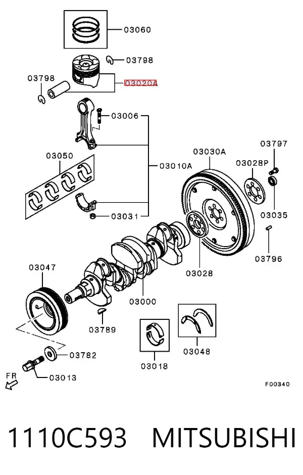 Pistón completo para 1 cilindro, segunda reparación (+0,50 mm) 1110C593 Mitsubishi