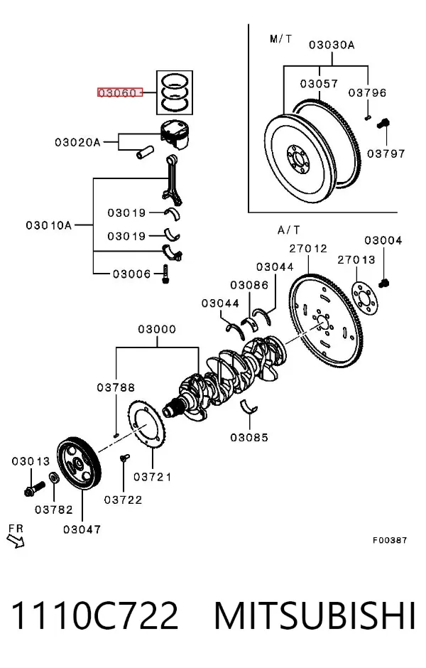 Juego de anillos de pistón, motor, STD 1110C722 Mitsubishi