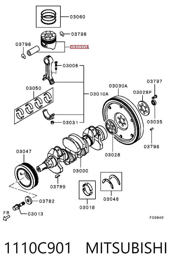 Pistón completo para 1 cilindro, segunda reparación (+0,50 mm) 1110C901 Mitsubishi