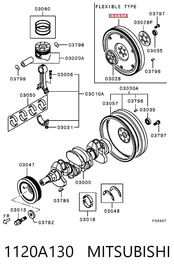 Volante motor 1120A130 Mitsubishi