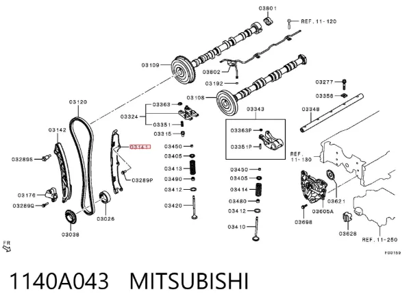 Guía izquierda de cadena de distribución 1140A043 Mitsubishi