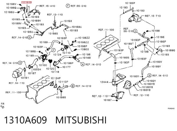 Junta (anillo) de la manguera de refrigeración de la turbina, de alimentación 1310A609 Mitsubishi