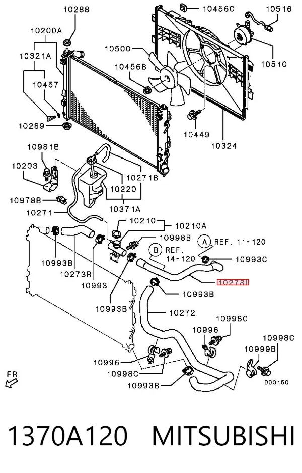 Manguera radiador 1370A120 Mitsubishi