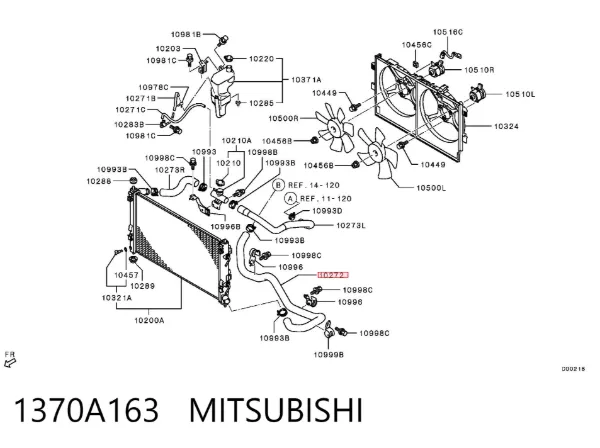 Manguera inferior del radiador 1370A163 Mitsubishi